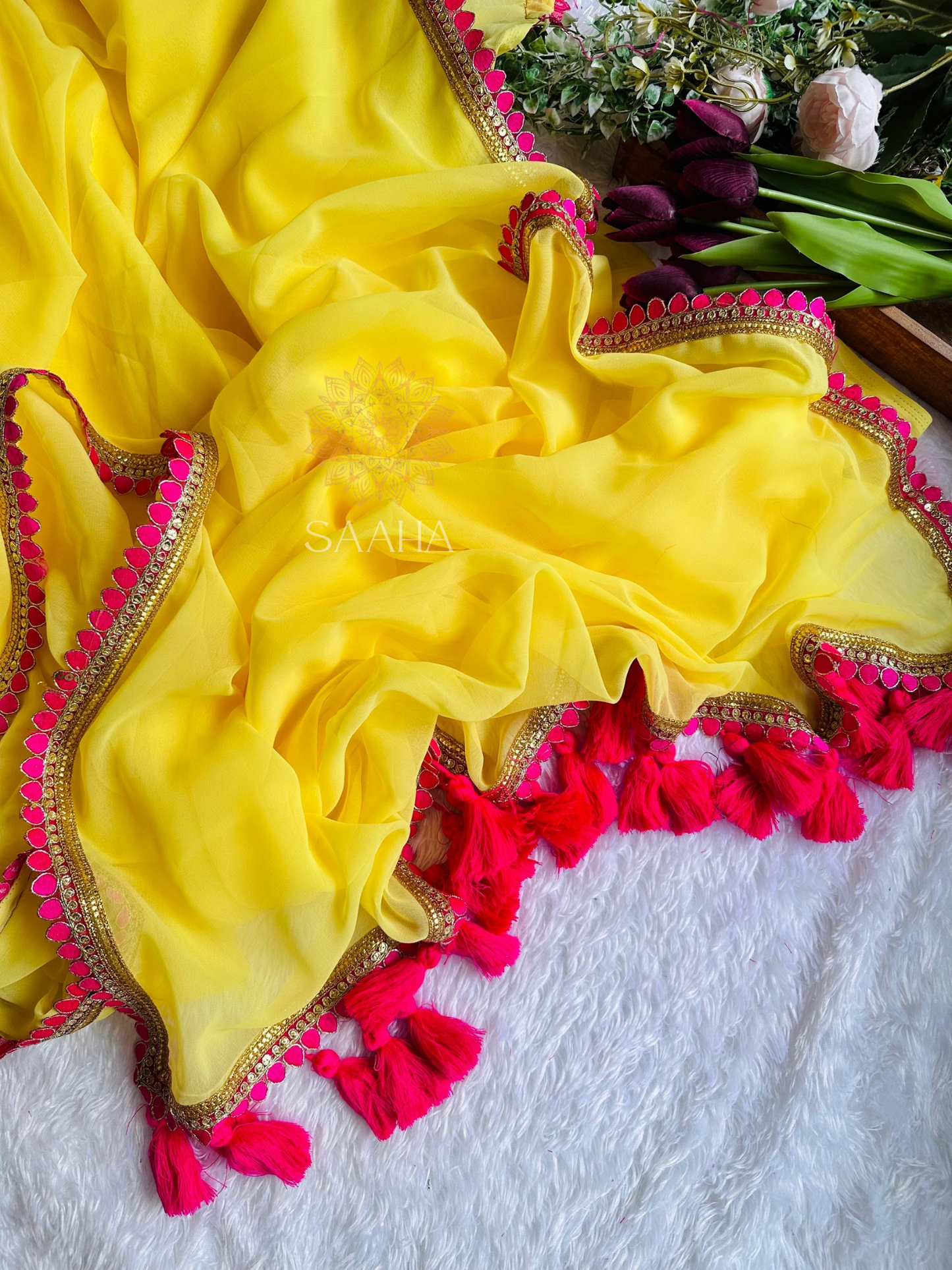 Rangrez_Lightweight Georgette Saree with Gotapatti lace border