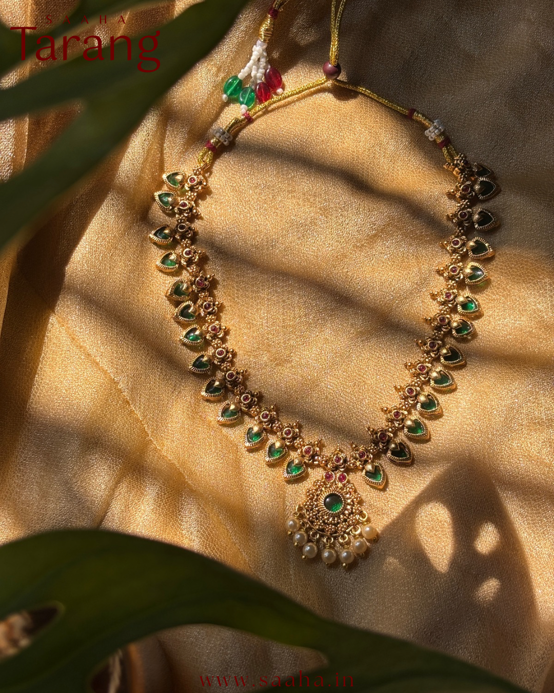 Traditional Palakka Necklace with Pearl Hangings