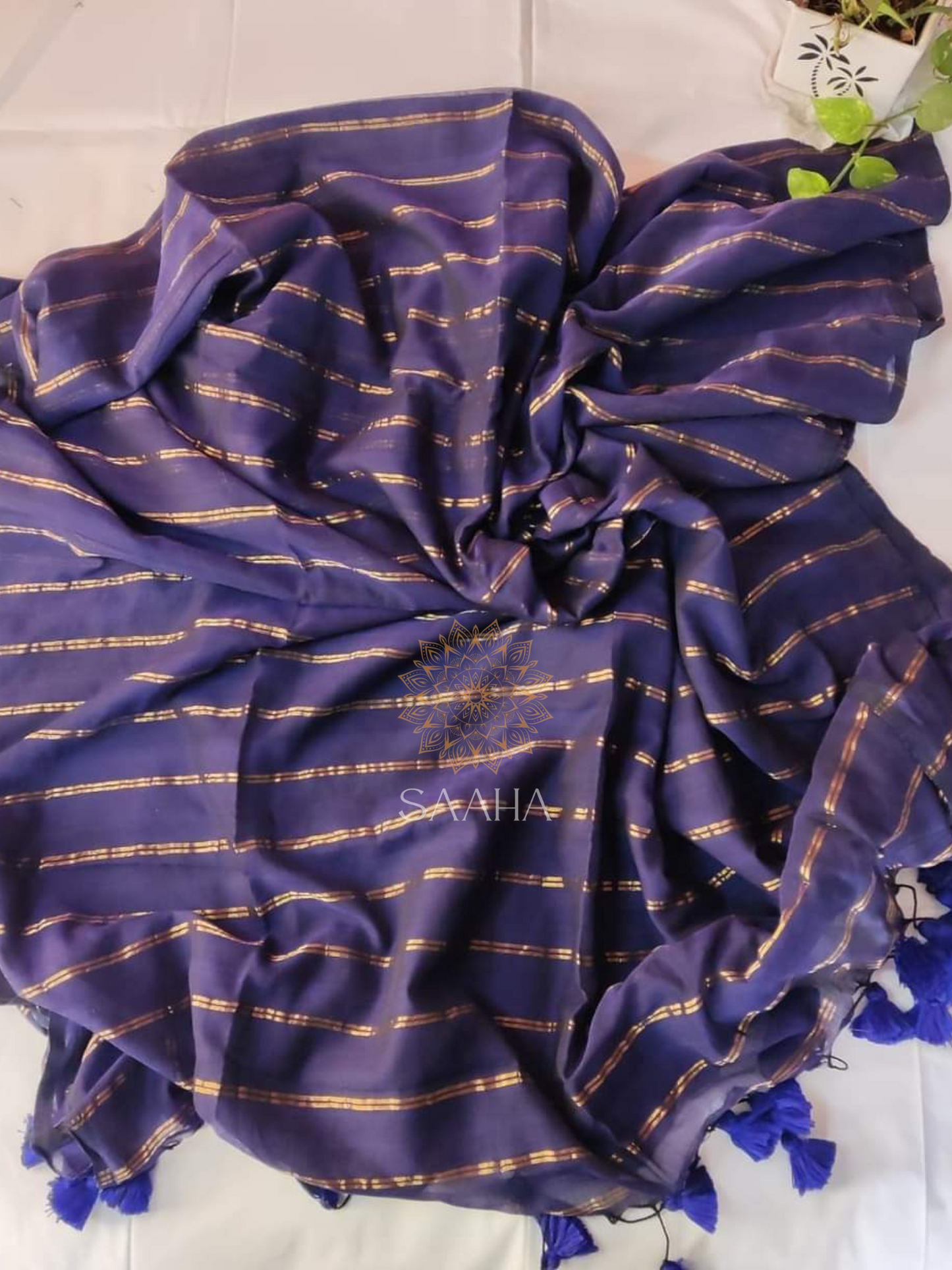 NOOR_Khadi Cotton Saree with Copper Zari Stripes
