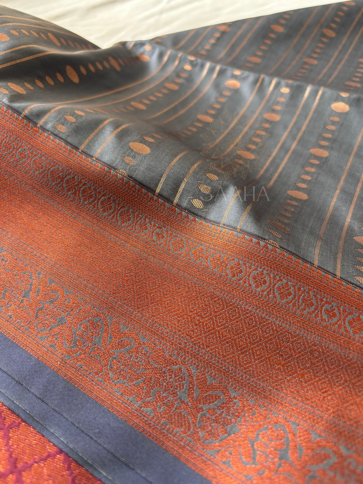 Graphite & Garnet Kanjeevaram Semi Silk saree