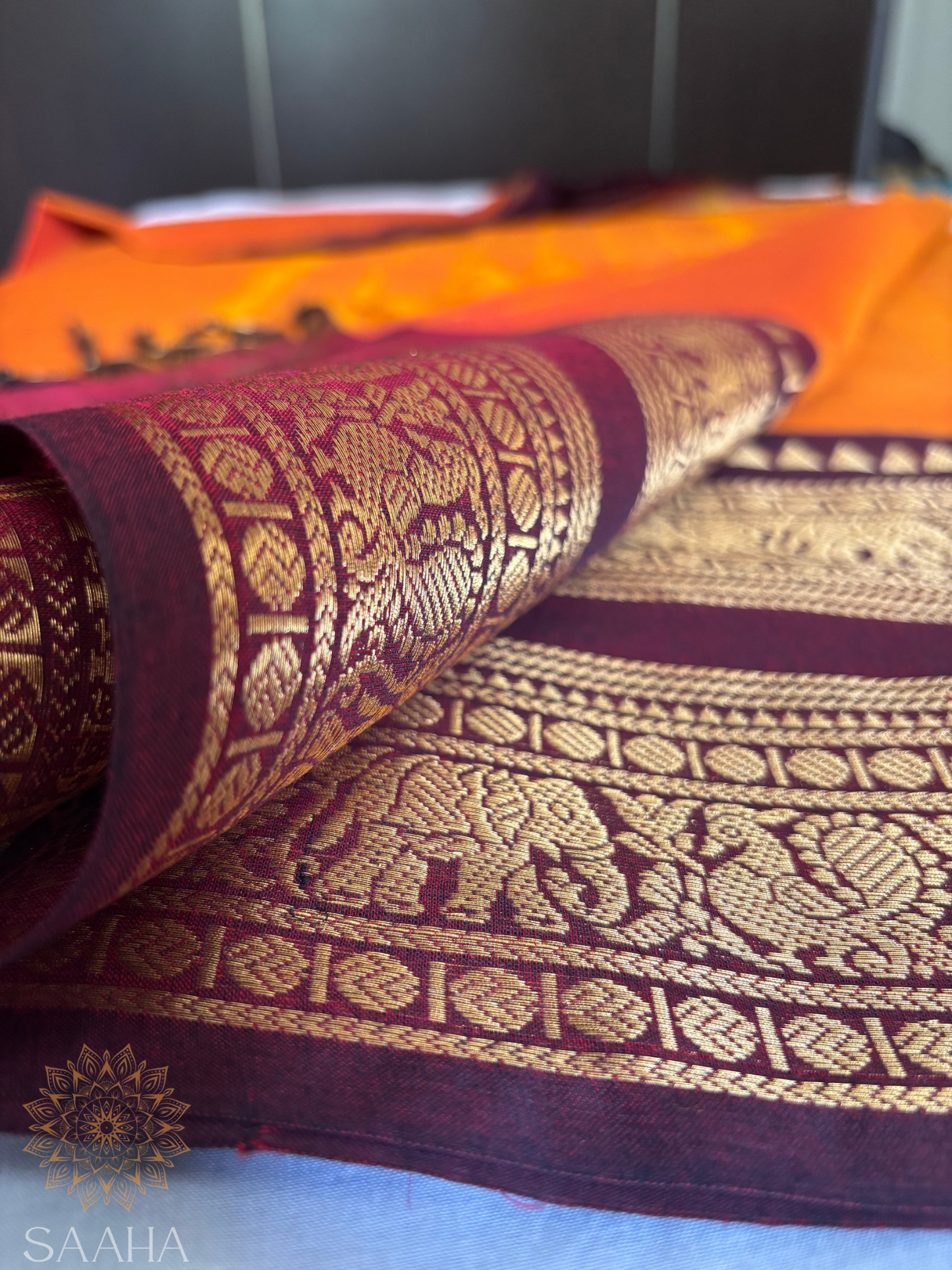 Geethanjali_Handwoven Kanchi Cotton Saree with zari woven border