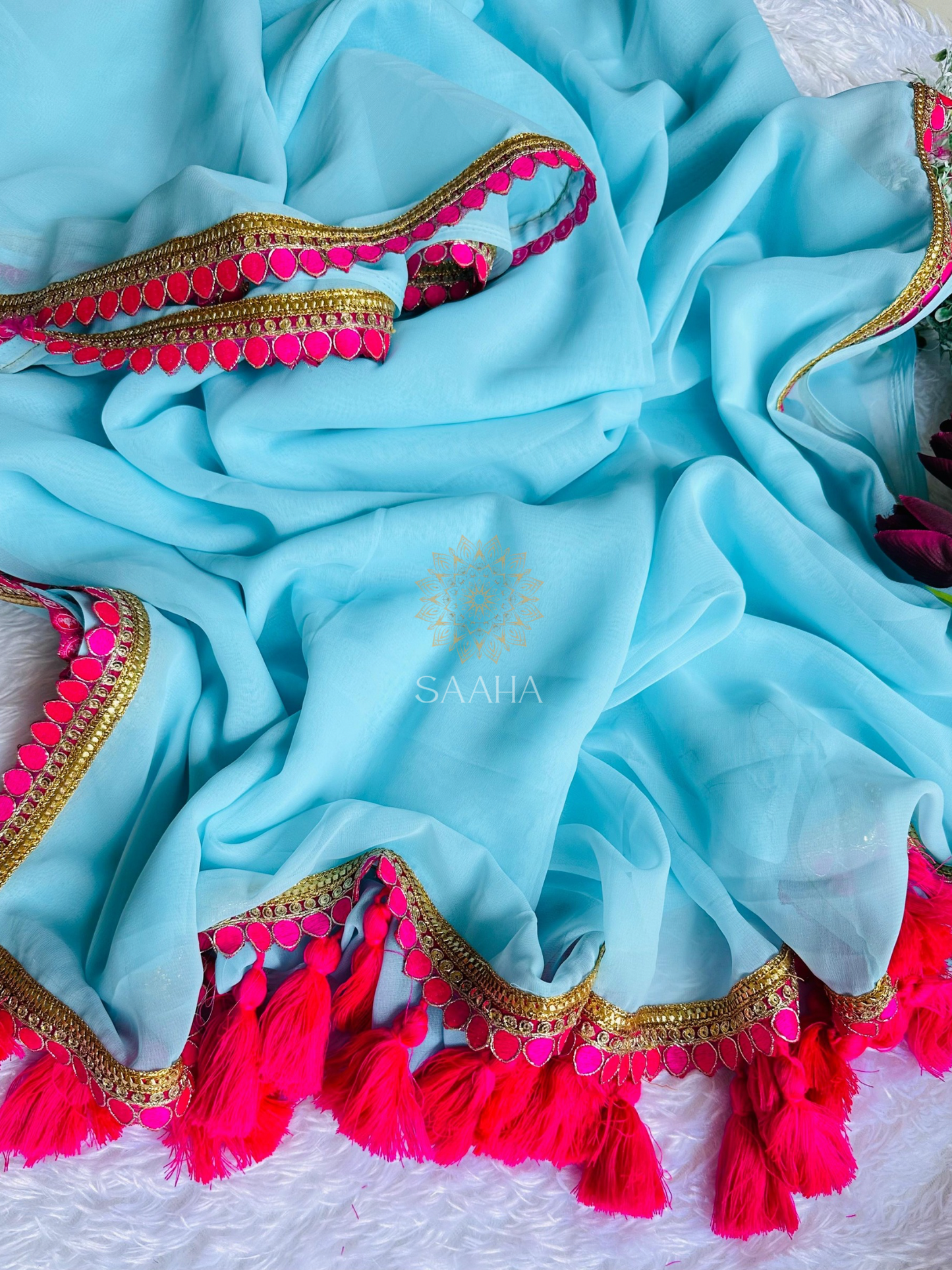 Rangrez_Lightweight Georgette Saree with Gotapatti lace border