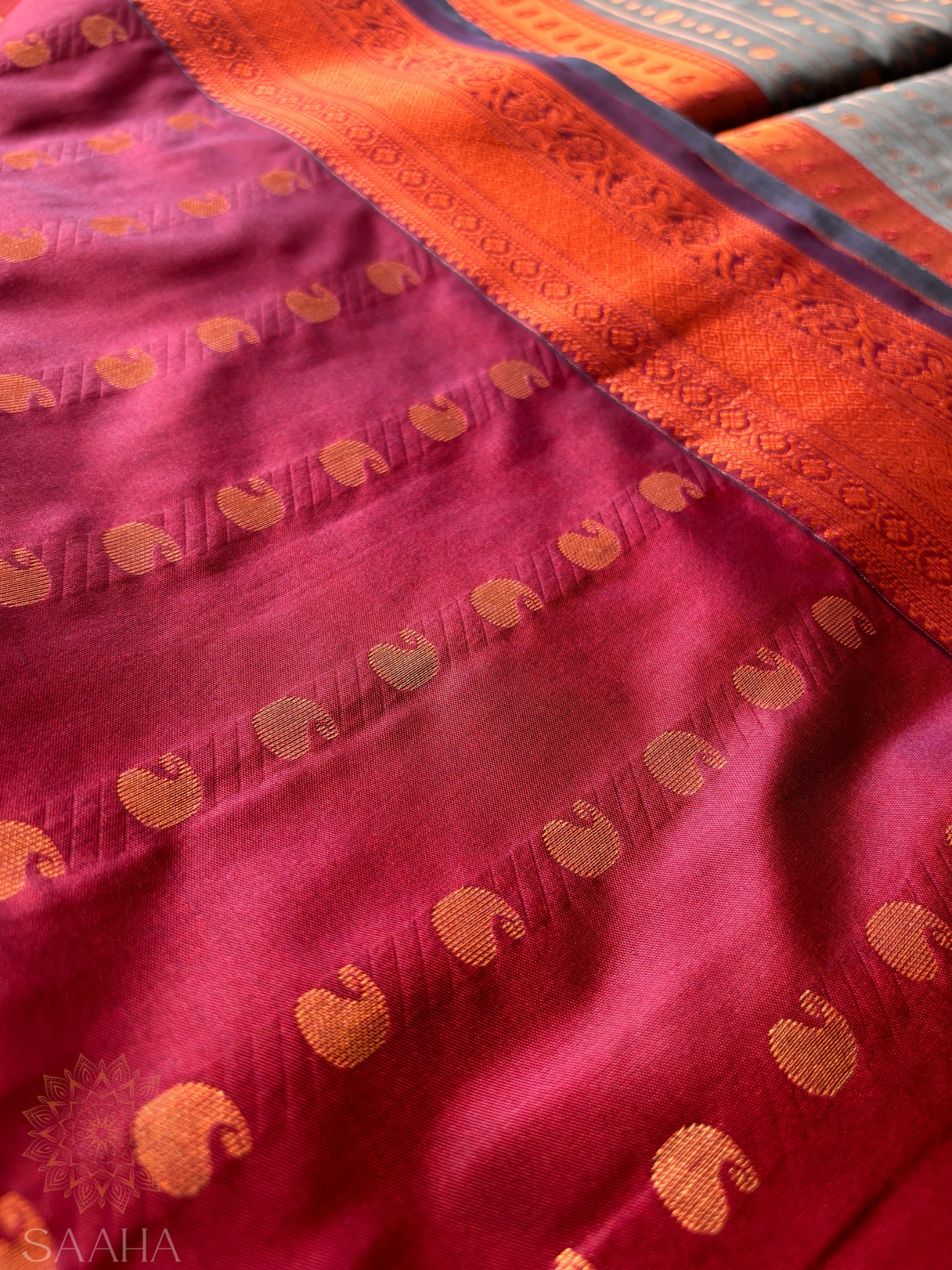 Graphite & Garnet Kanjeevaram Semi Silk saree