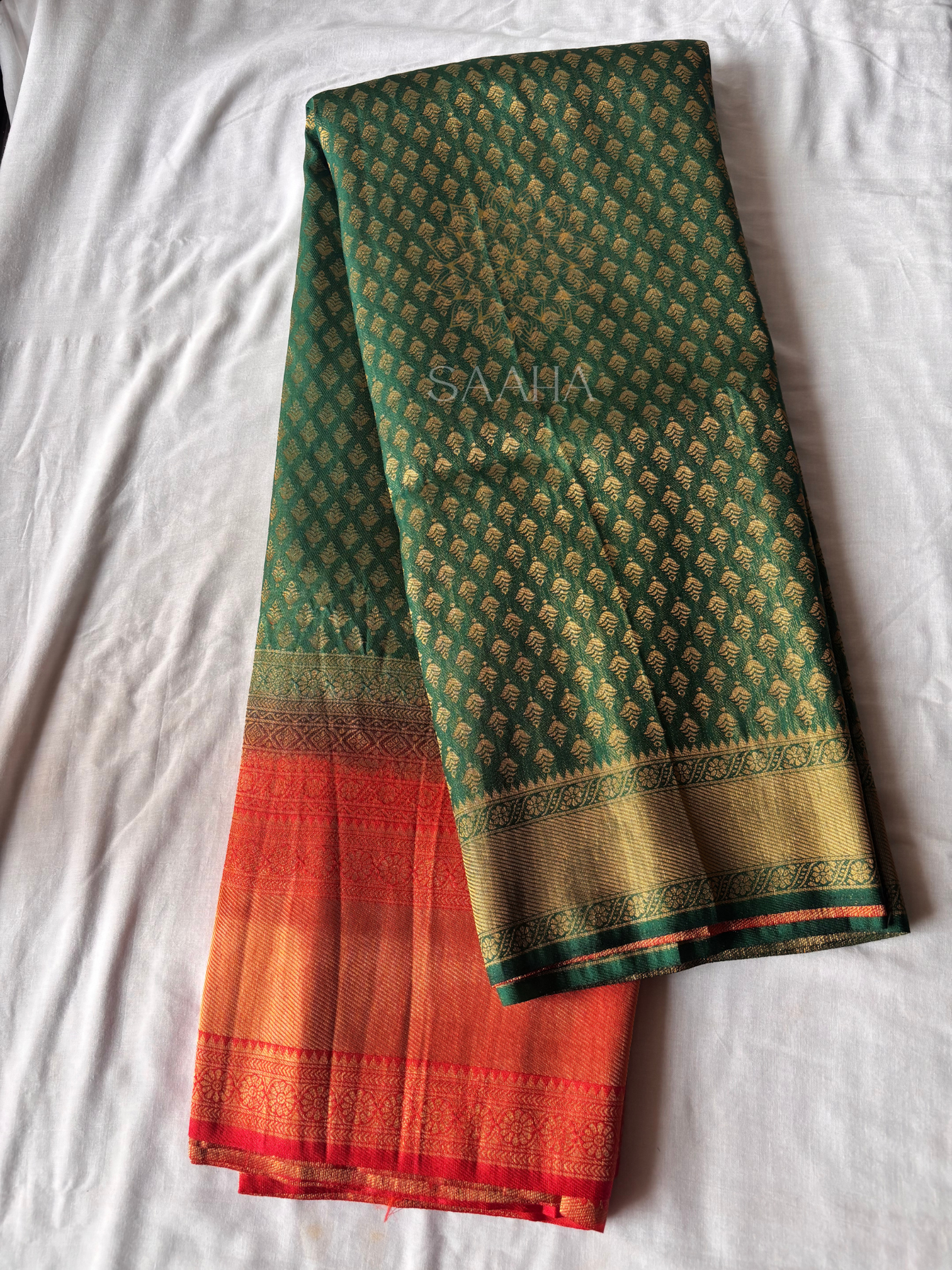 MOHINI_Emerald Green Brocade Soft Silk Saree