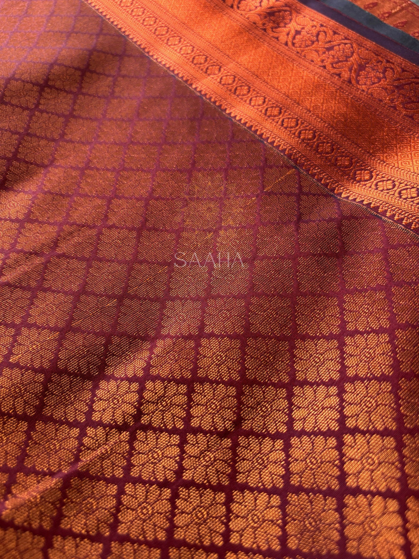 Graphite & Garnet Kanjeevaram Semi Silk saree