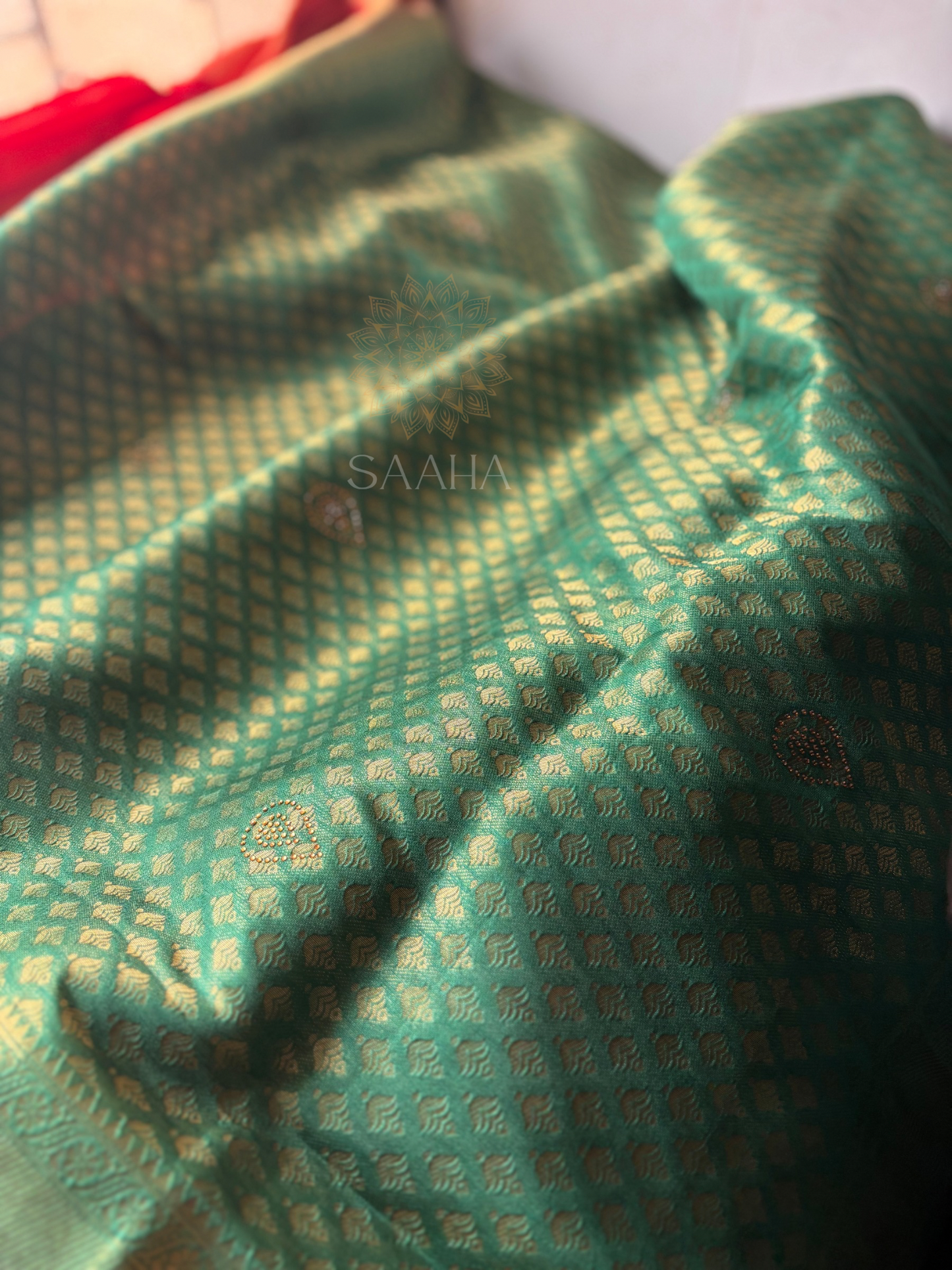 MOHINI_Emerald Green Brocade Soft Silk Saree