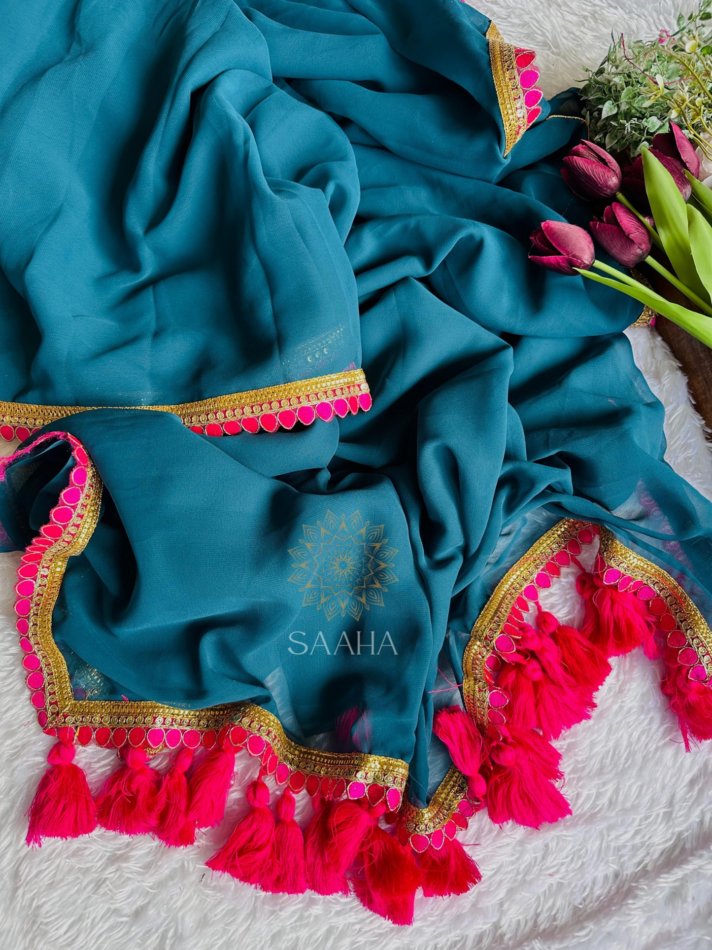 Rangrez_Lightweight Georgette Saree with Gotapatti lace border