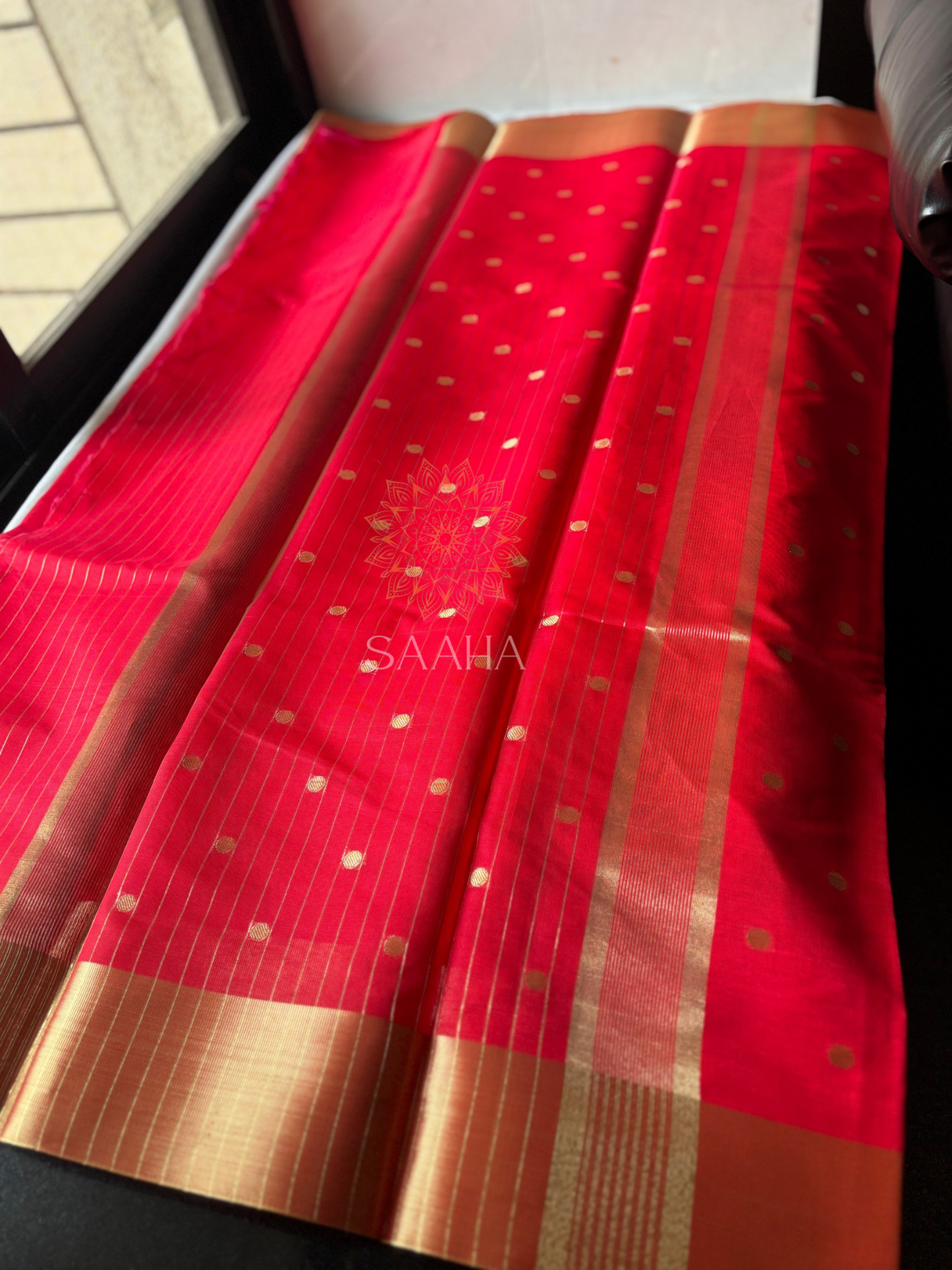 Golden Polka_Soft Banarasi Silk Cotton Saree