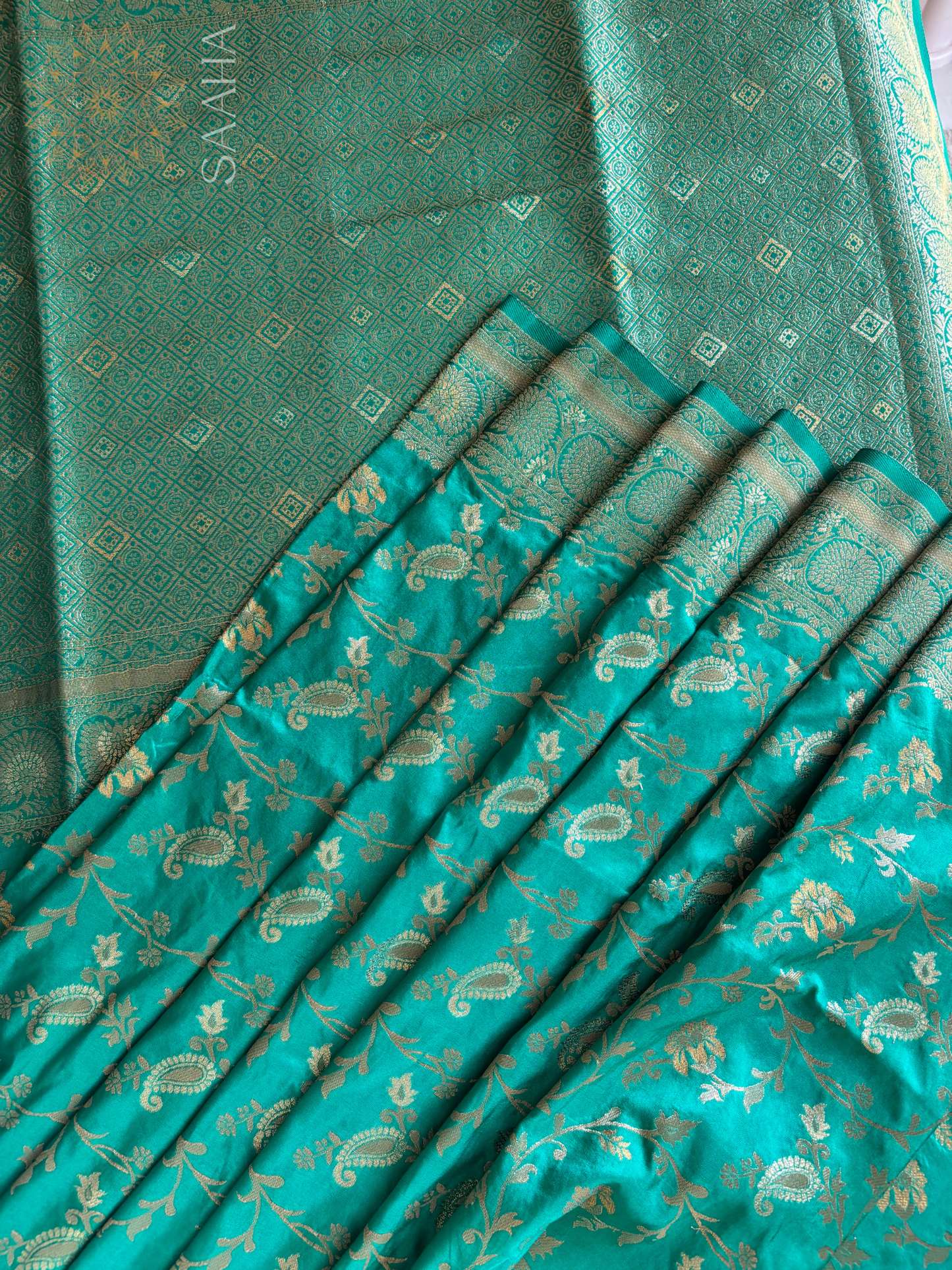 Madhumalti_Teal Blue Banarasi Floral Jaal Saree