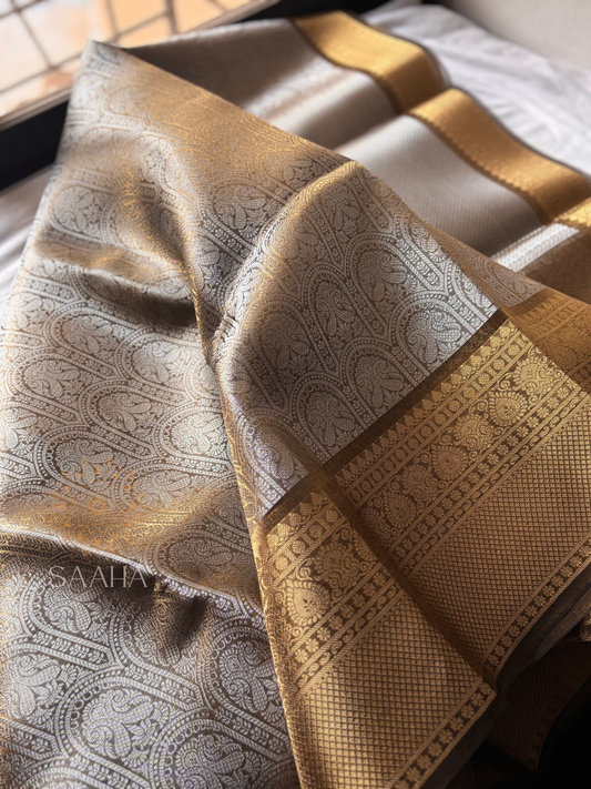 Antique Gold Serenity_Kanjeevaram Tissue Semi Silk Saree