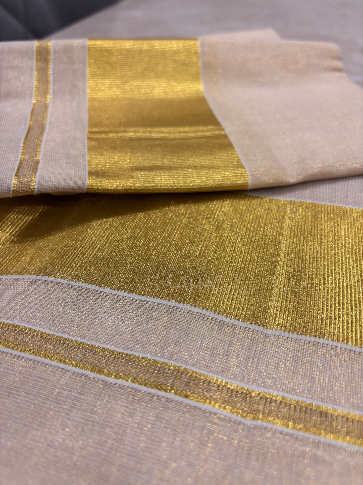 Chembakam_Traditional Kerala Set Mundu (Half Saree) with Golden Zari Border