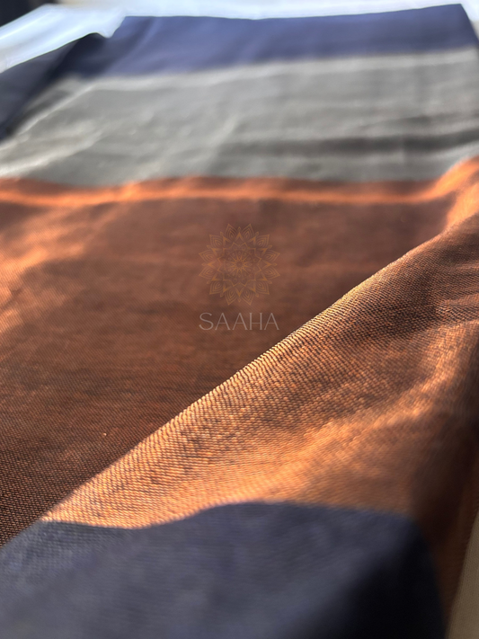 Midnight Copper Glow_Handwoven Cotton Tissue Saree