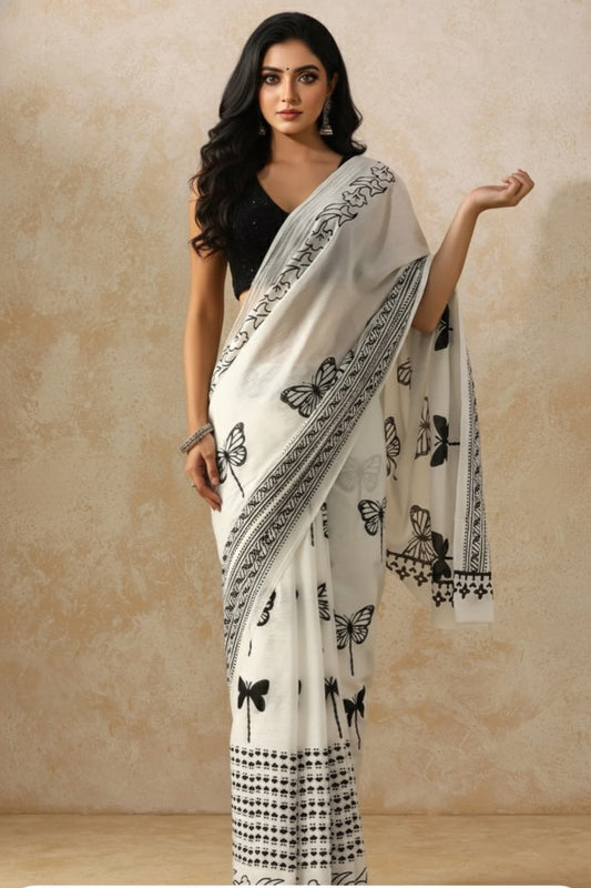 Paper Wings_Hand Block Printed Mulmul Saree