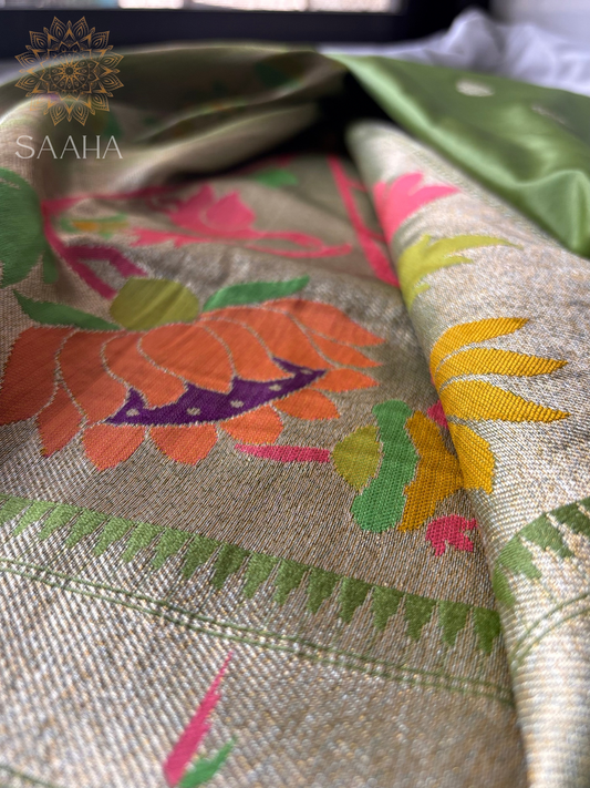 AVNI_Mint Green Paithani Weaving Crepe Silk Saree