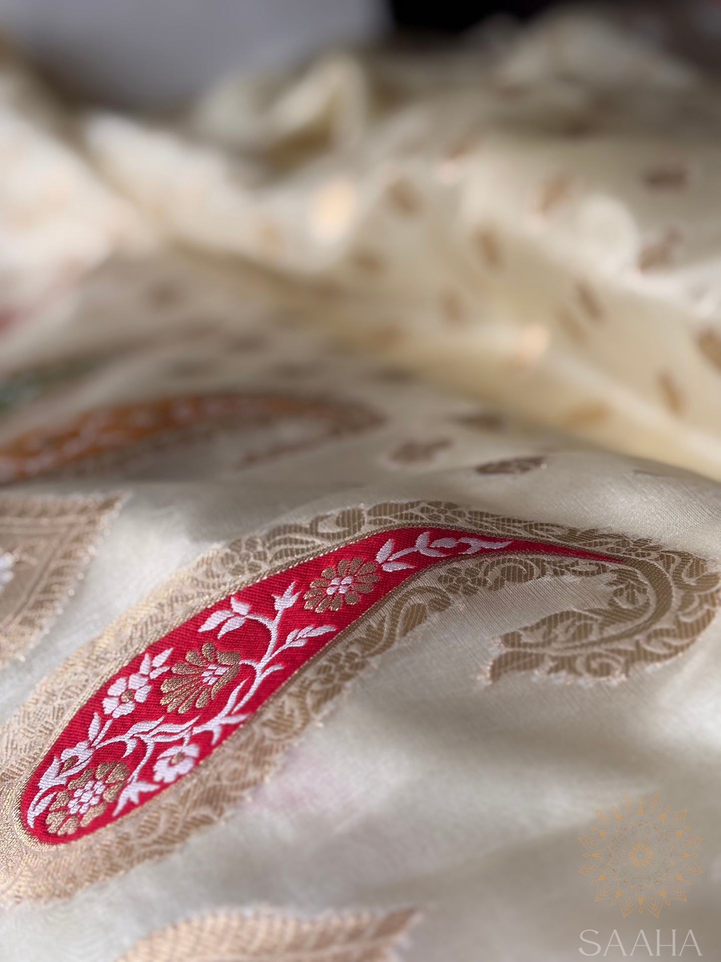 Paisley Paradise_Off-White Organza Silk Saree