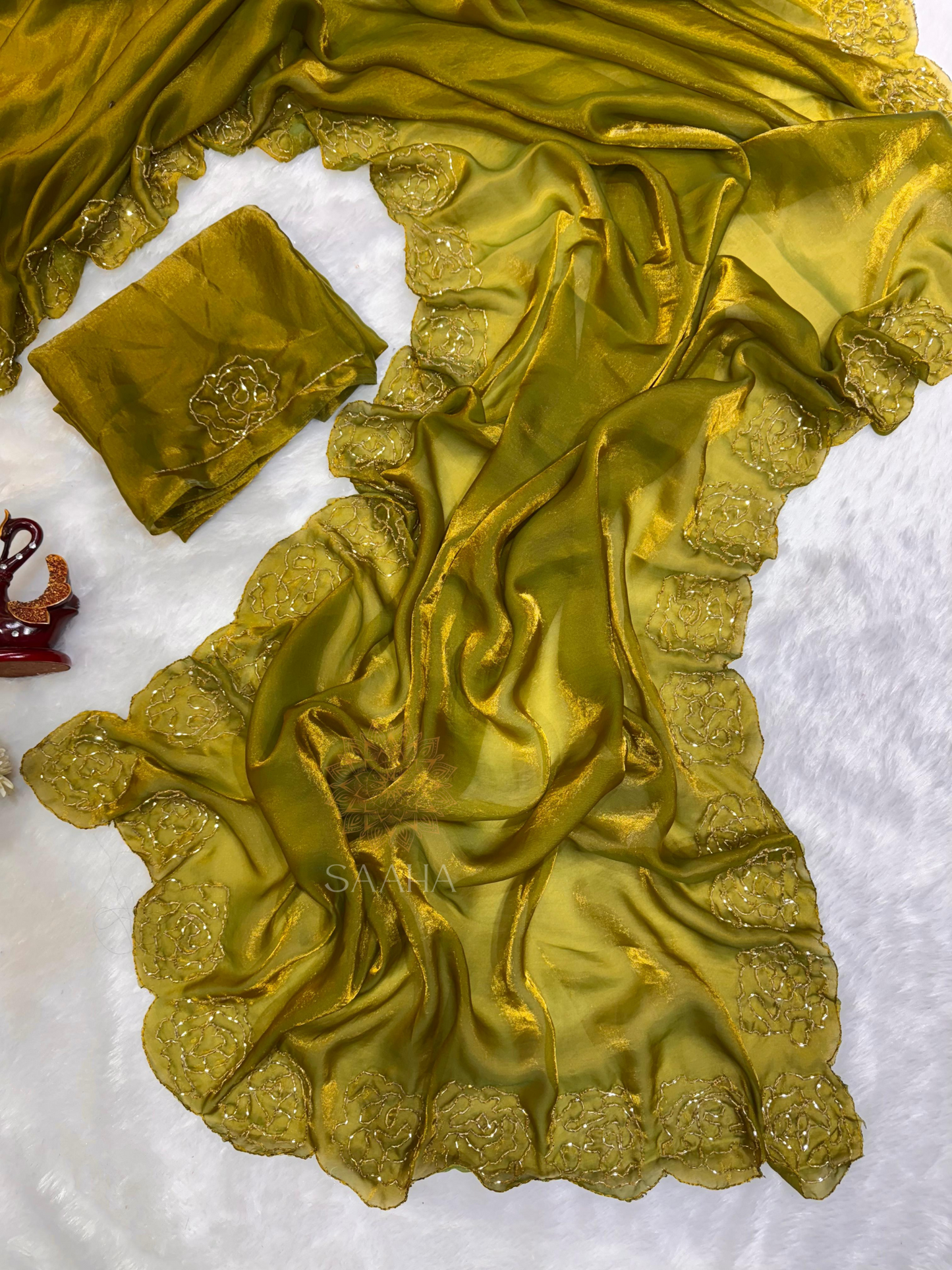 Shimmering Bloom_Fendi Silk Partywear Saree