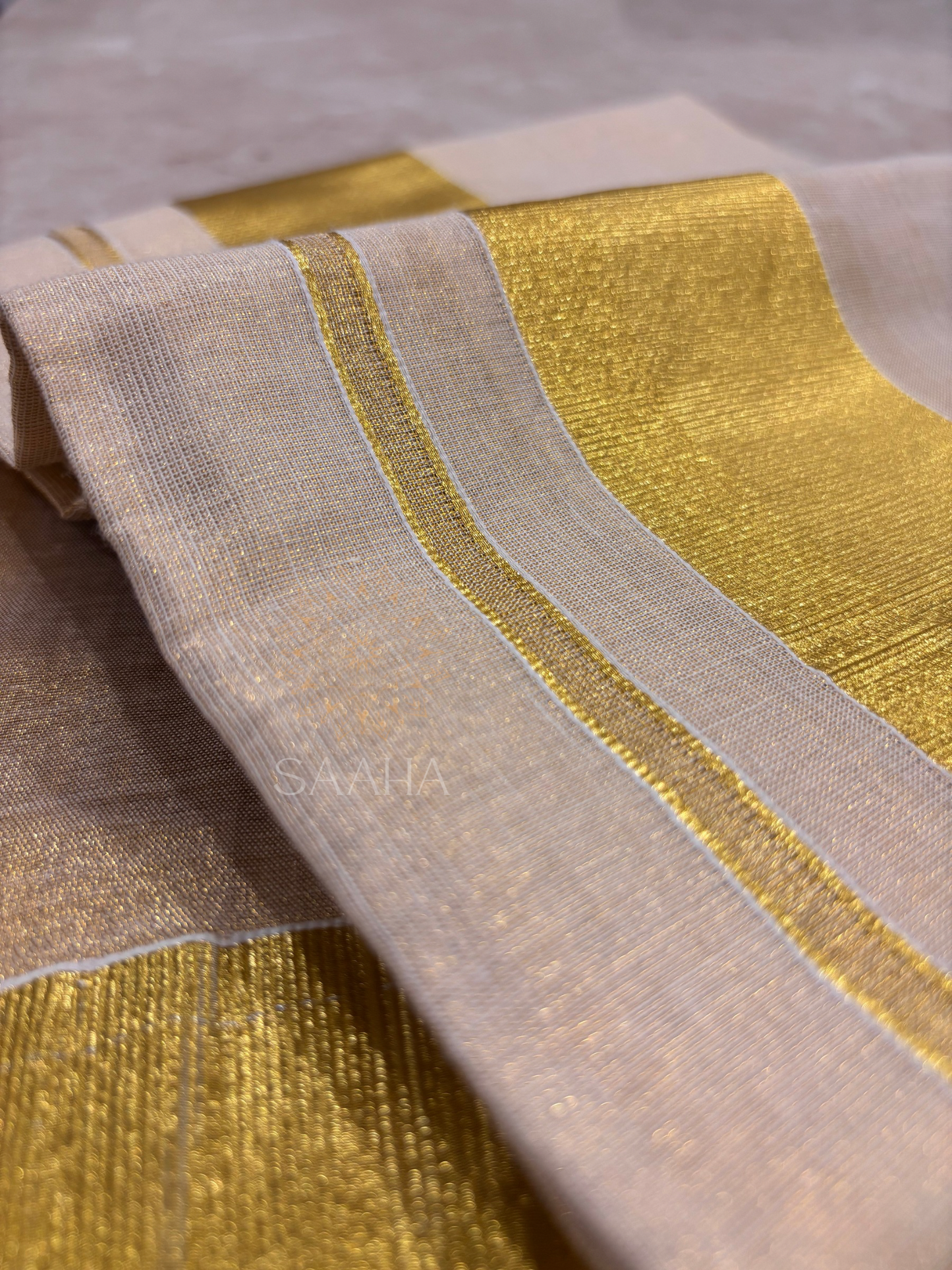 Chembakam_Traditional Kerala Set Mundu (Half Saree) with Golden Zari Border