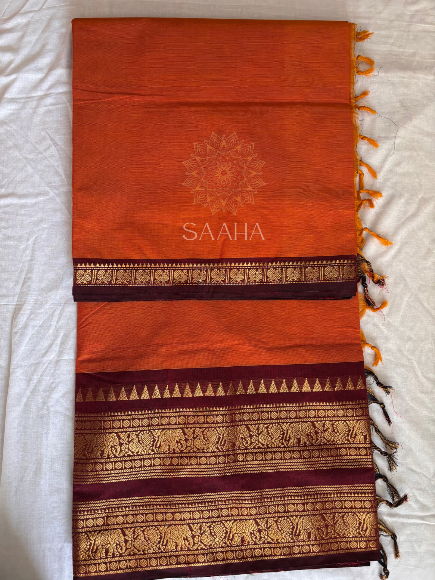 Geethanjali_Handwoven Kanchi Cotton Saree with zari woven border