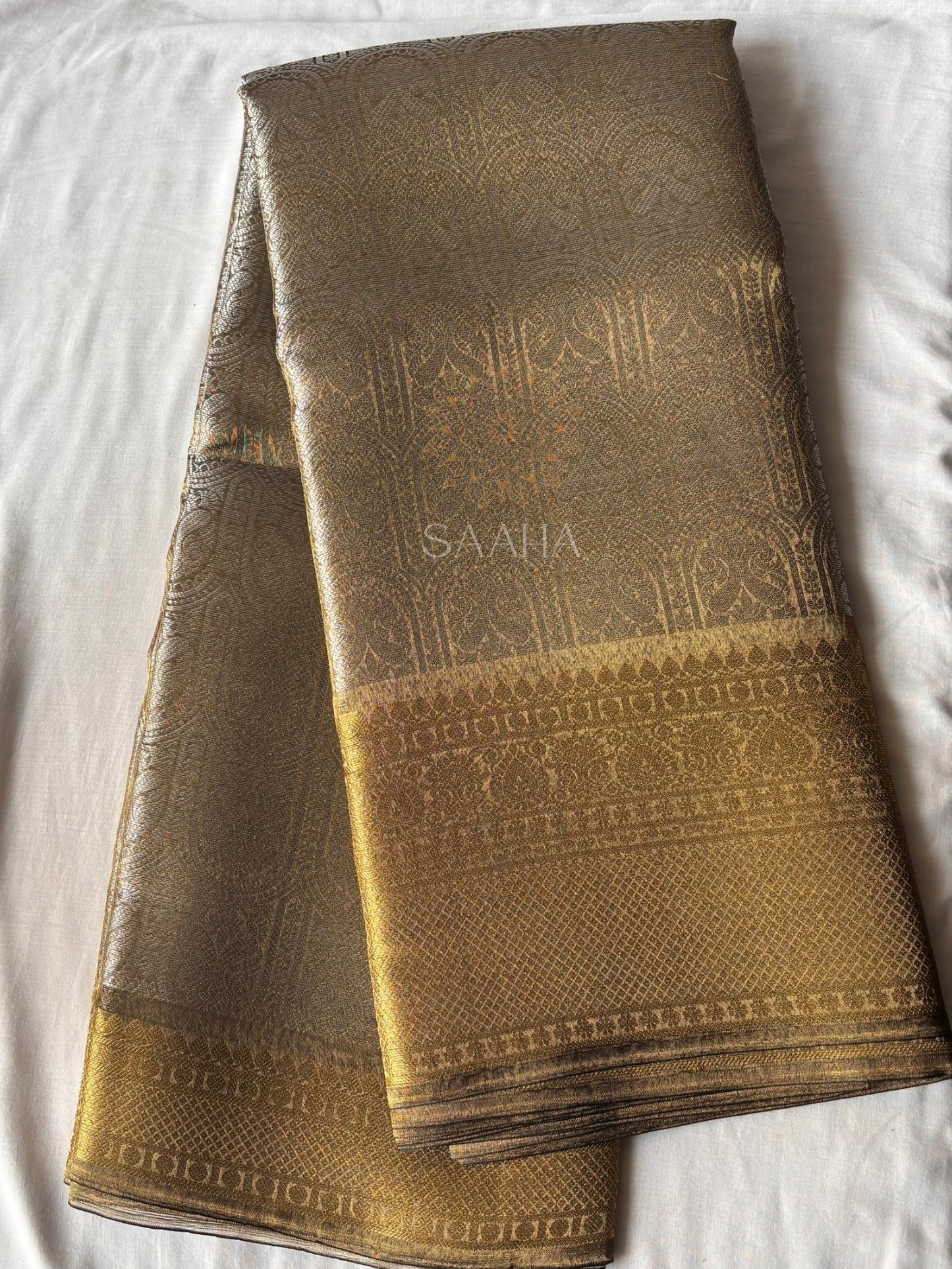 Antique Gold Serenity_Kanjeevaram Tissue Semi Silk Saree