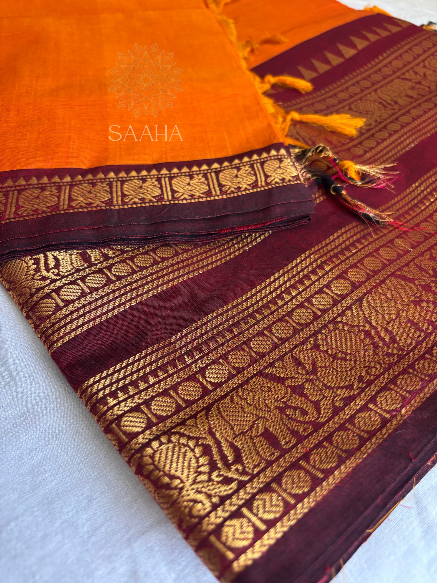 Geethanjali_Handwoven Kanchi Cotton Saree with zari woven border
