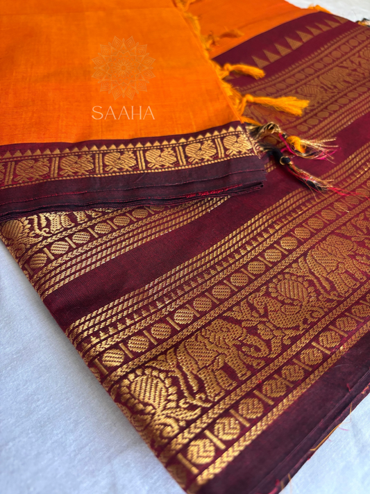Geethanjali_Handwoven Kanchi Cotton Saree with zari woven border