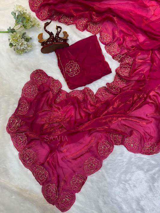 Shimmering Bloom_Fendi Silk Partywear Saree
