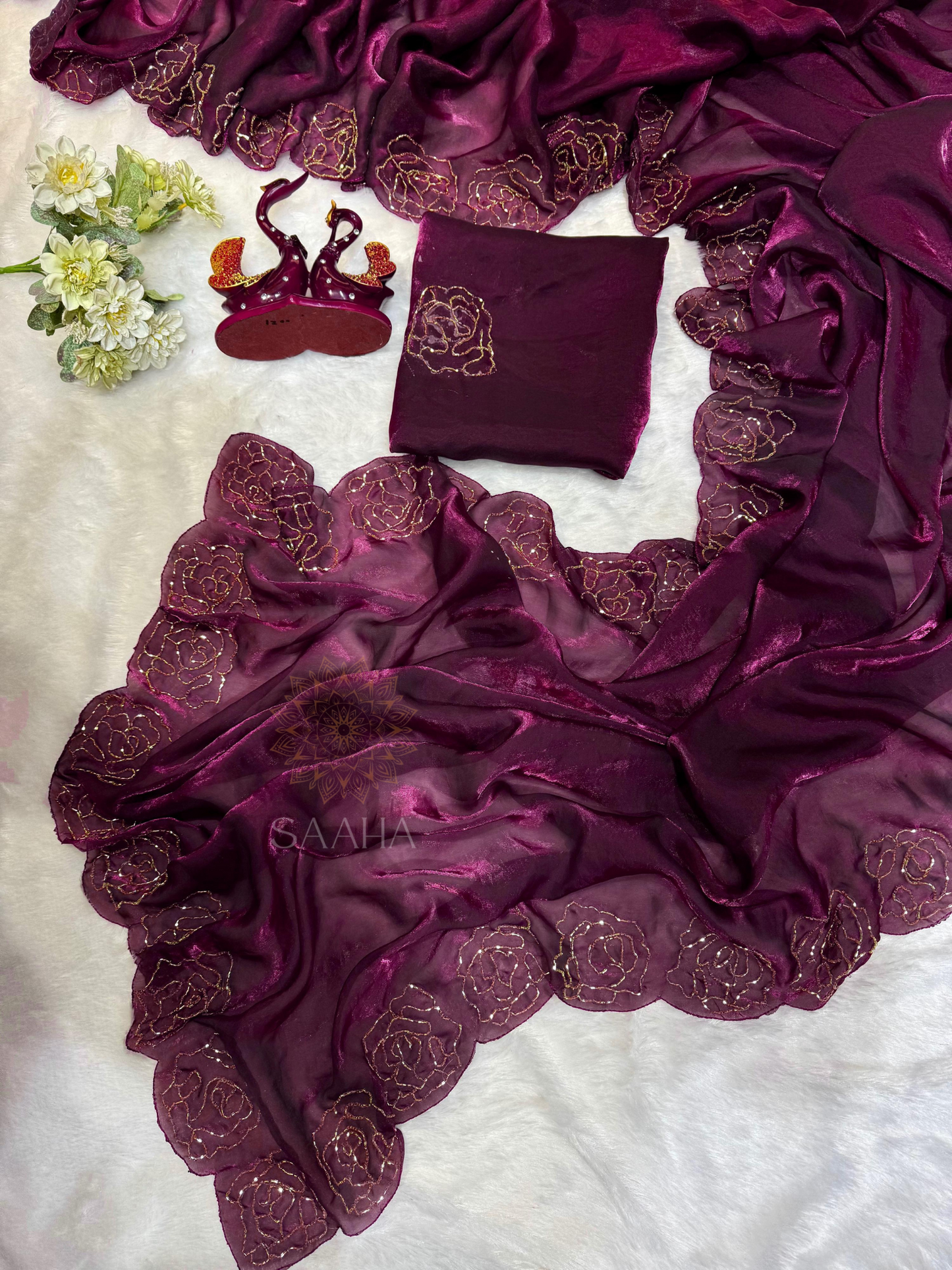 Shimmering Bloom_Fendi Silk Partywear Saree