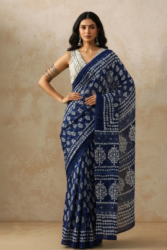 Indi Block_Hand Block Printed Mulmul Saree