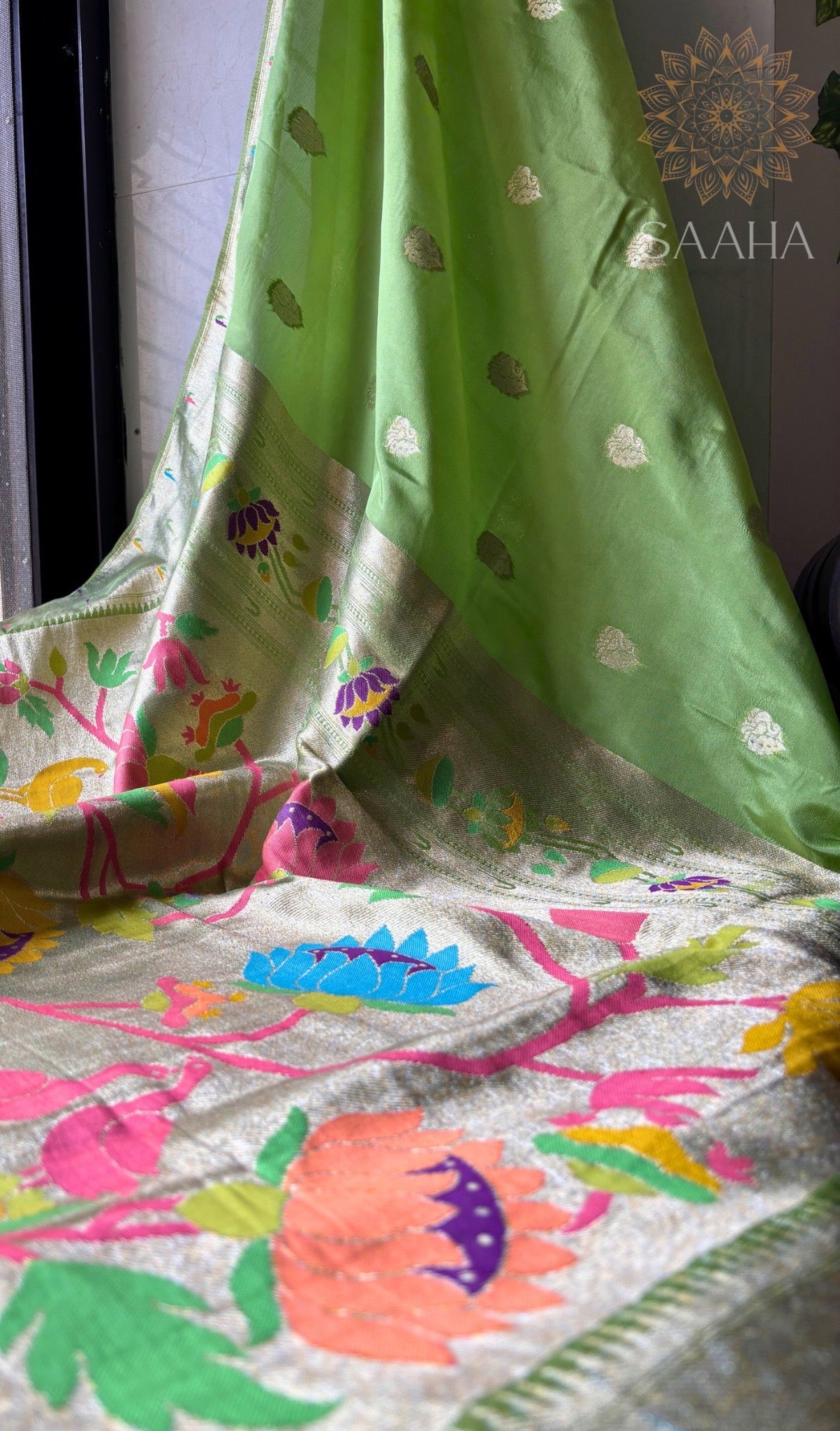 AVNI_Mint Green Paithani Weaving Crepe Silk Saree