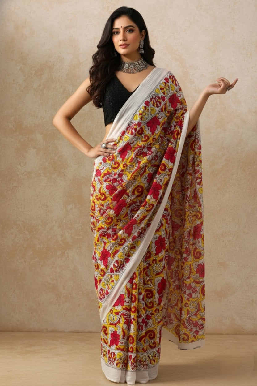 Mustard Bloom_Hand Block Printed Saree