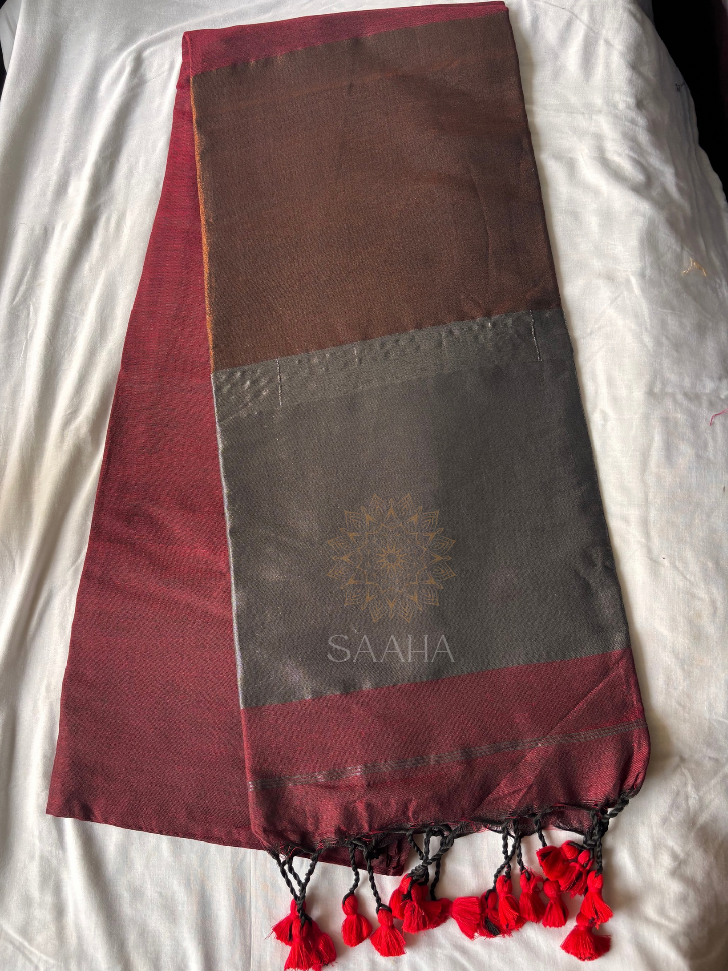 Mystic Merlot_Handwoven Cotton Tissue Saree
