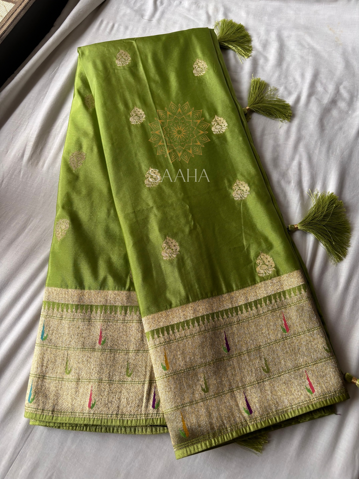 AVNI_Mint Green Paithani Weaving Crepe Silk Saree