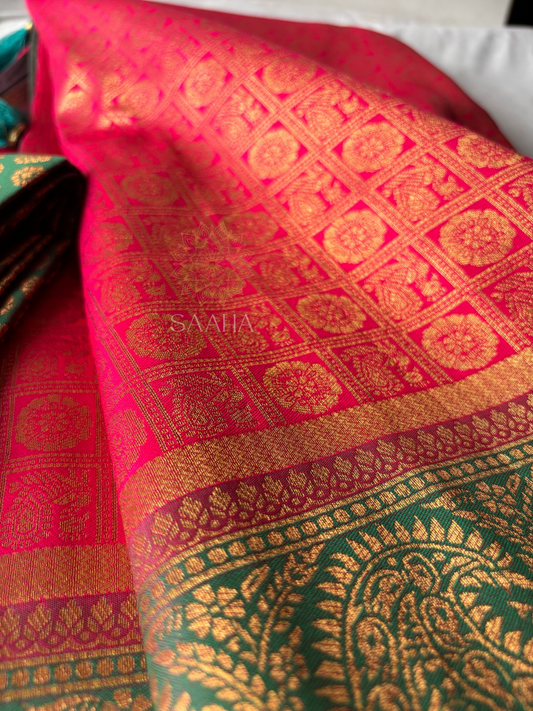 DEVANGI_Hot Pink Kanjeevaram Semi Silk Saree