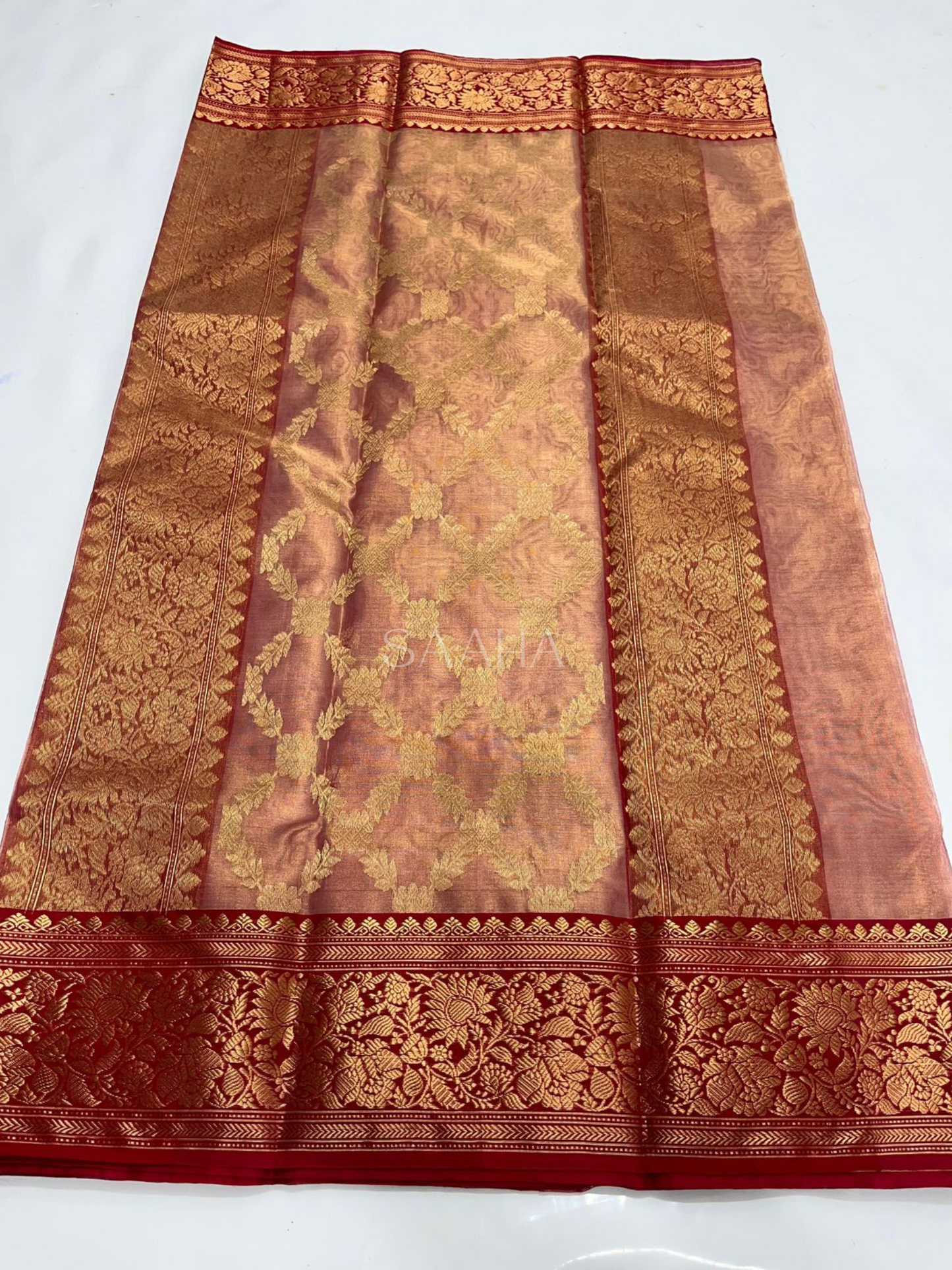 Sunset Hues_Handwoven Soft Pink Chanderi Tissue Silk Saree