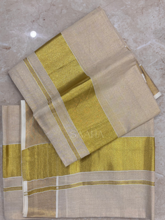 Chembakam_Traditional Kerala Set Mundu (Half Saree) with Golden Zari Border