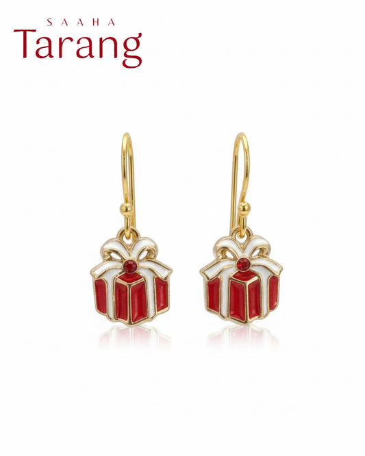 Crimson Cube Dangles_Alloy Christmas Charm Earring