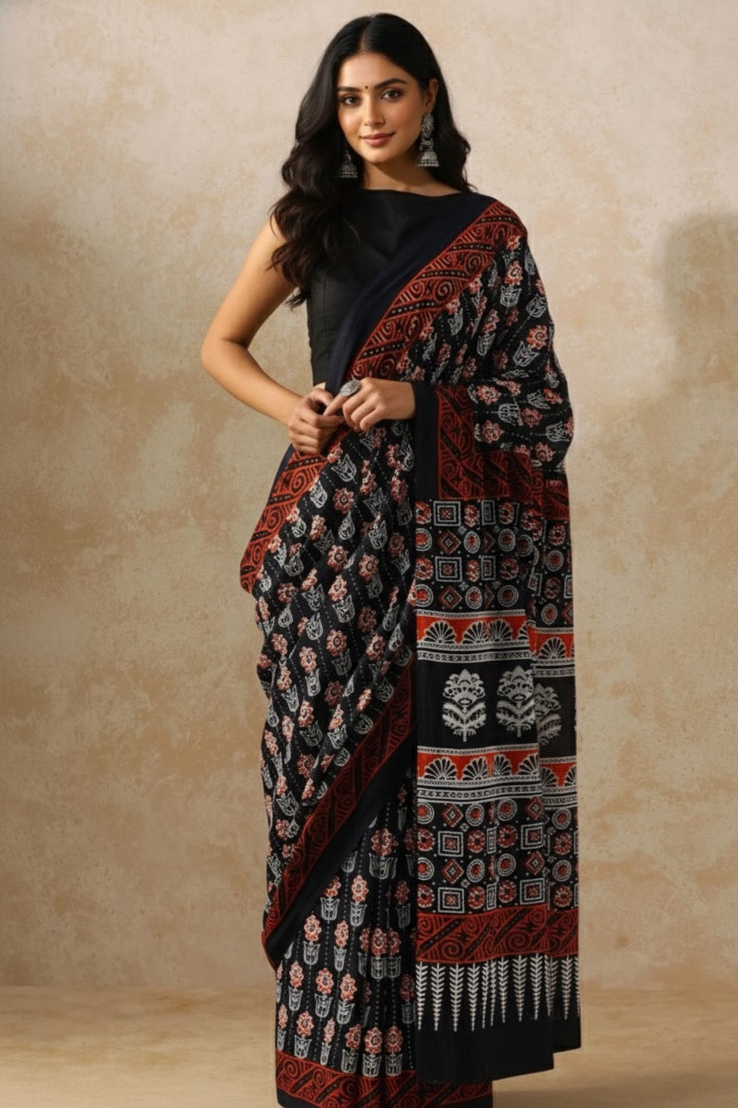 Mitti Kala_Hand Block Printed Mulmul Saree