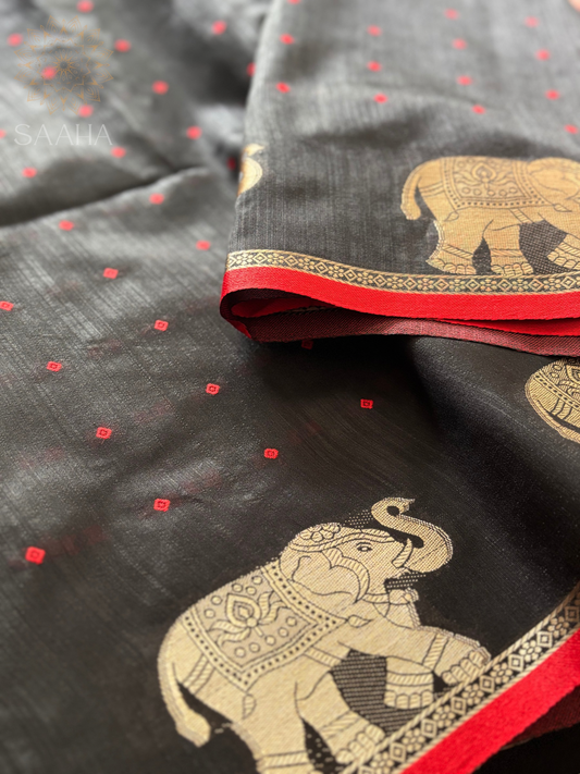 Gajagamini_Semi Raw Silk Saree with Antique Zari Woven Border