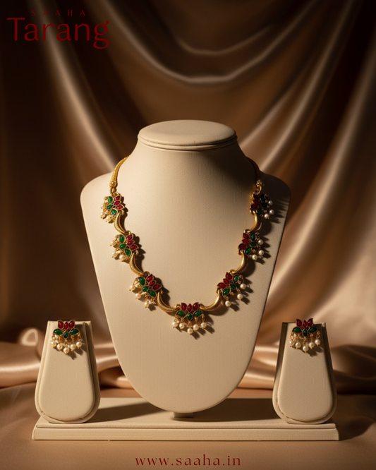 Kamalini_Kemp Lotus Choker with Pearl