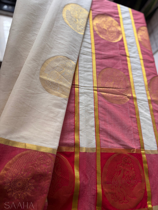 Pavizhamalli_Kerala Kasavu Saree in Handloom Cotton