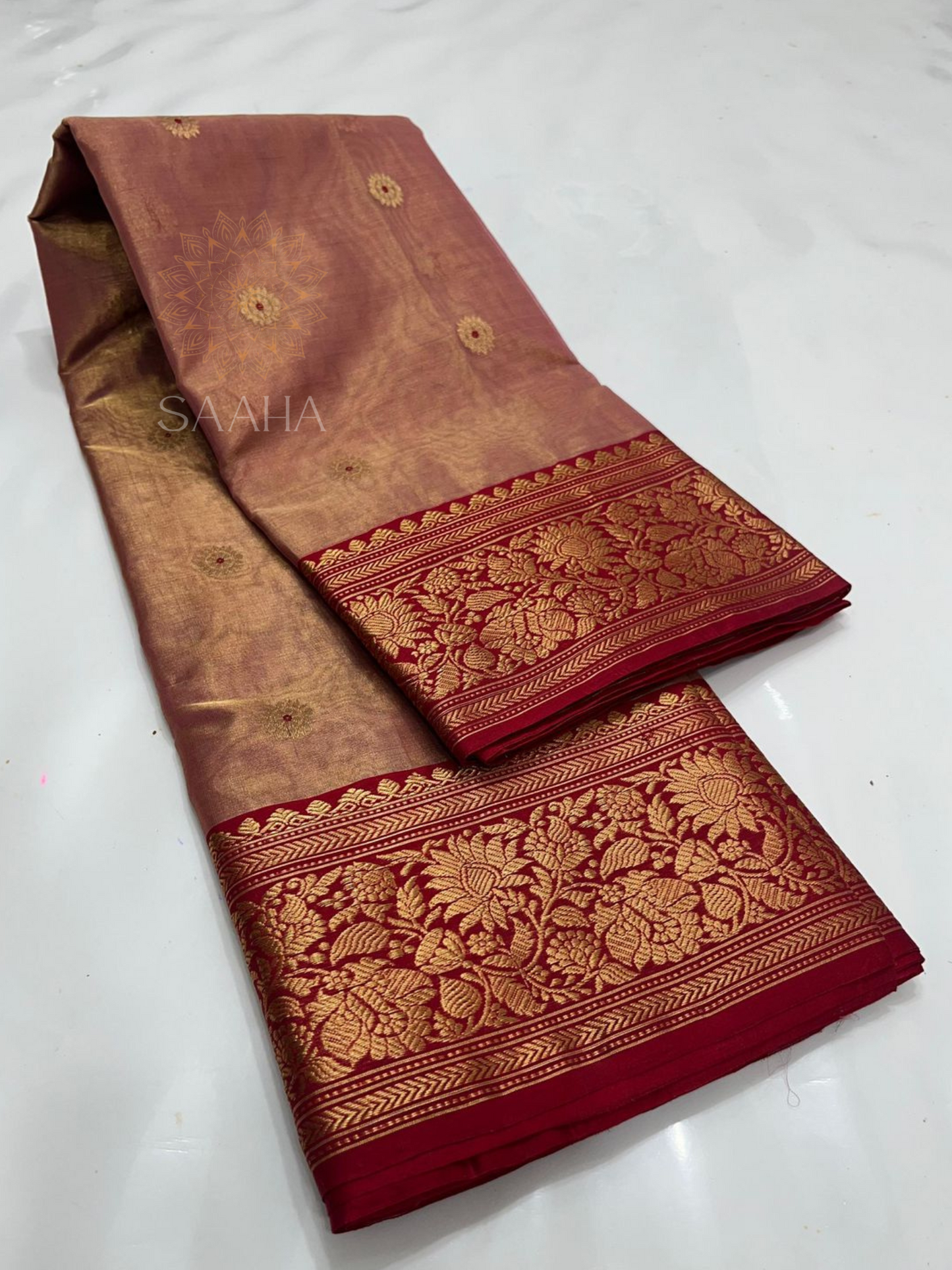 Sunset Hues_Handwoven Soft Pink Chanderi Tissue Silk Saree