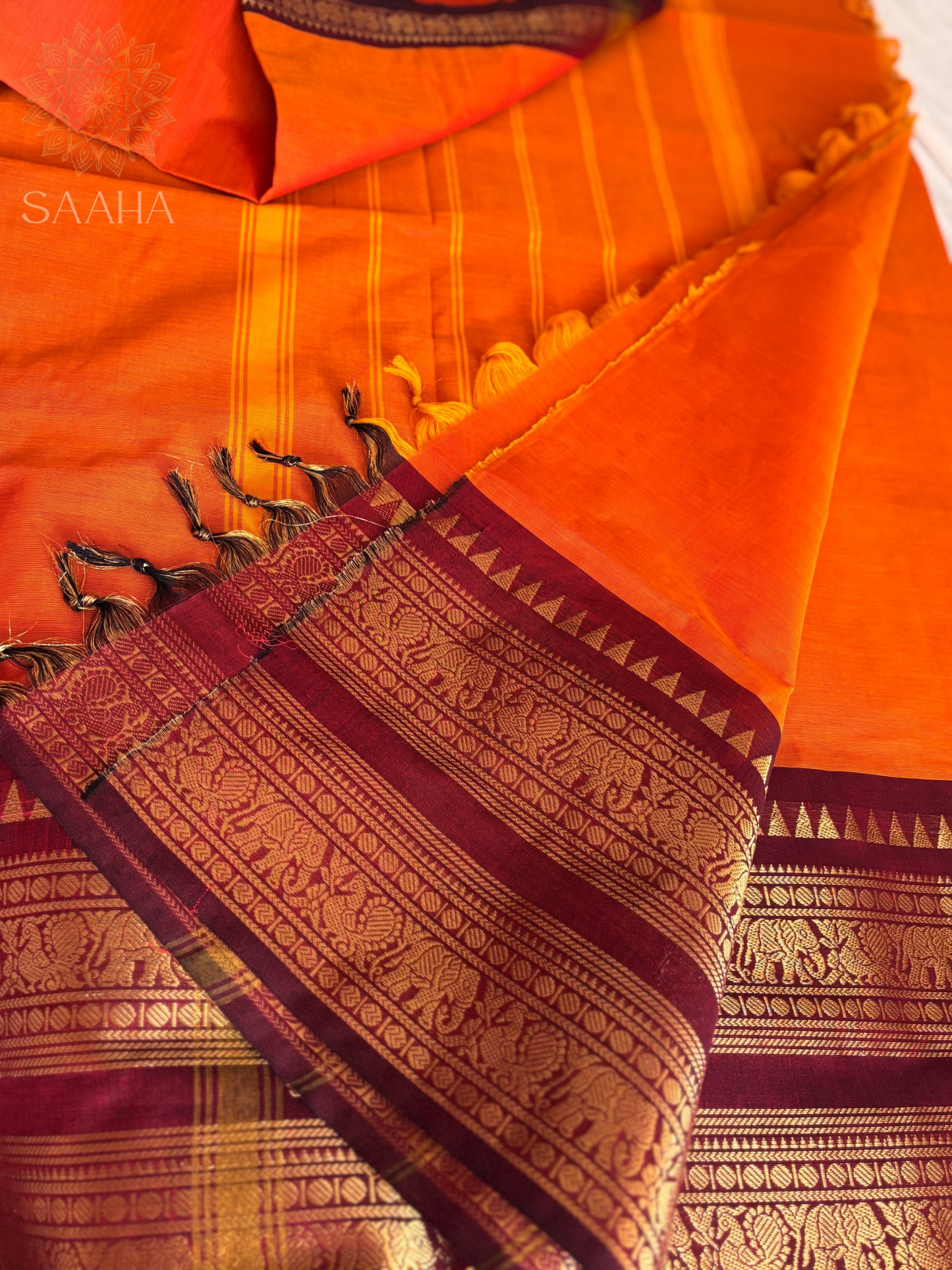 Geethanjali_Handwoven Kanchi Cotton Saree with zari woven border