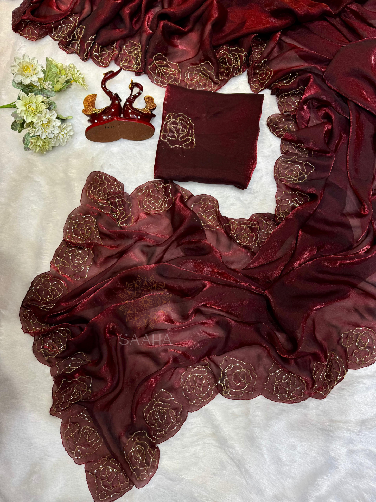 Shimmering Bloom_Fendi Silk Partywear Saree