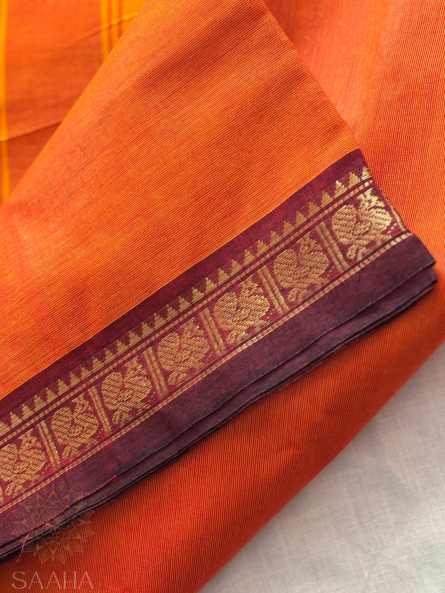 Geethanjali_Handwoven Kanchi Cotton Saree with zari woven border