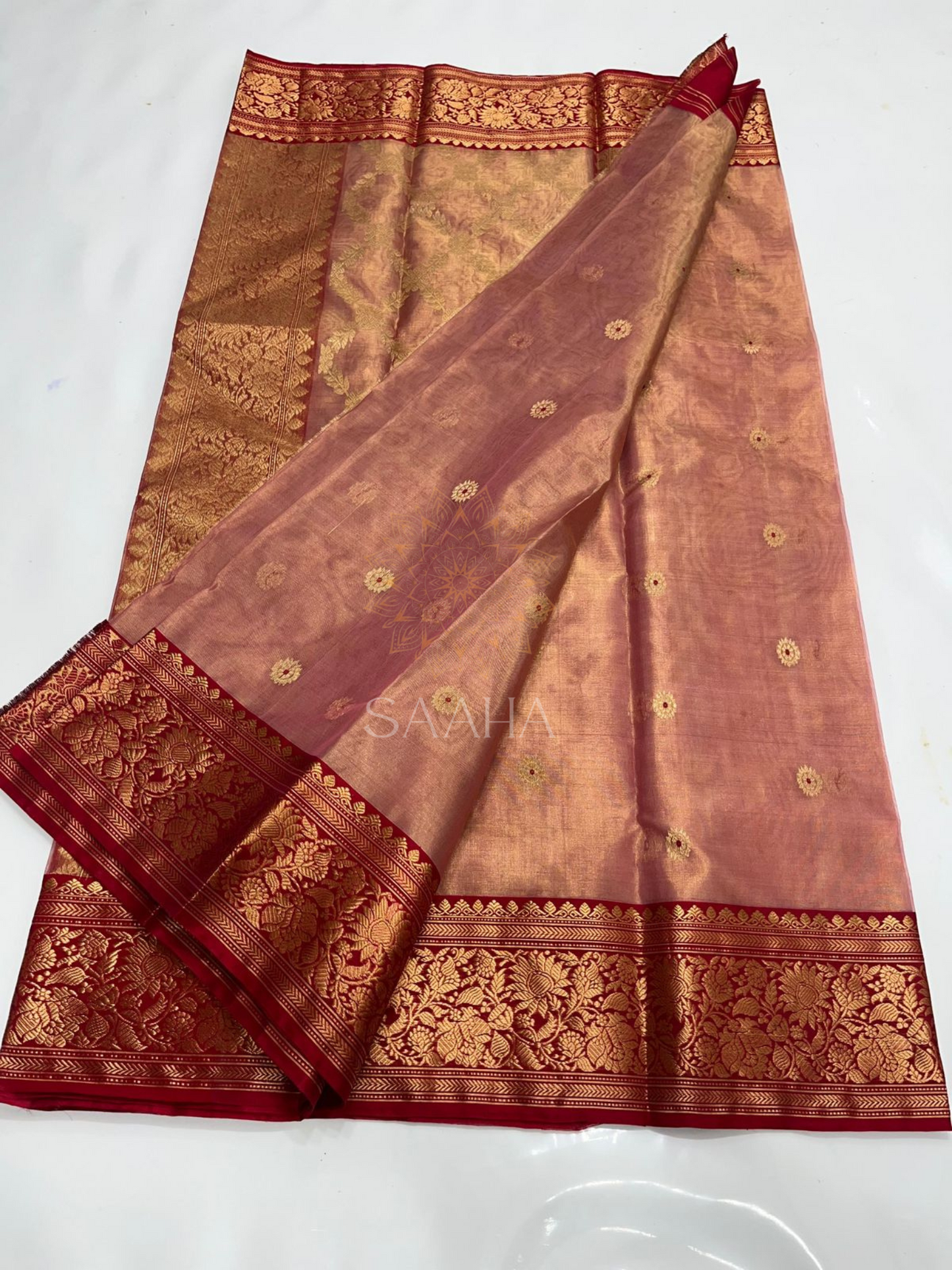 Sunset Hues_Handwoven Soft Pink Chanderi Tissue Silk Saree