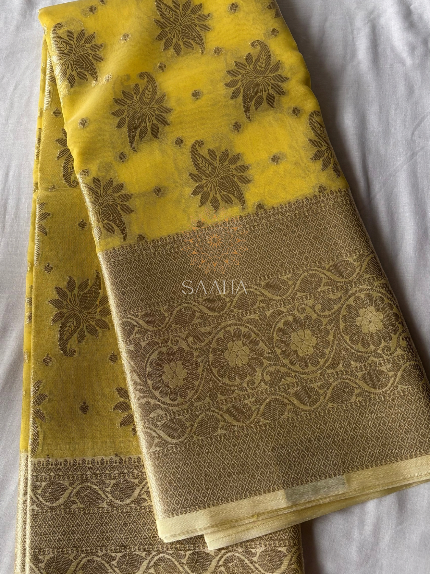 Golden Bloom_Handwoven Semi Organza Saree