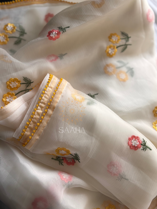 Fairytale Flora_Blended Chiffon Organza Saree