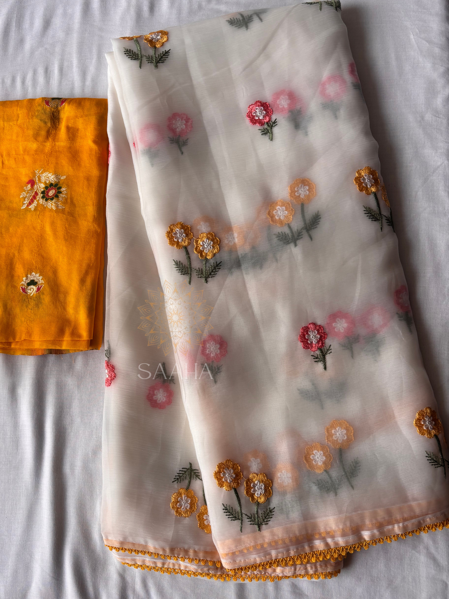 Fairytale Flora_Blended Chiffon Organza Saree