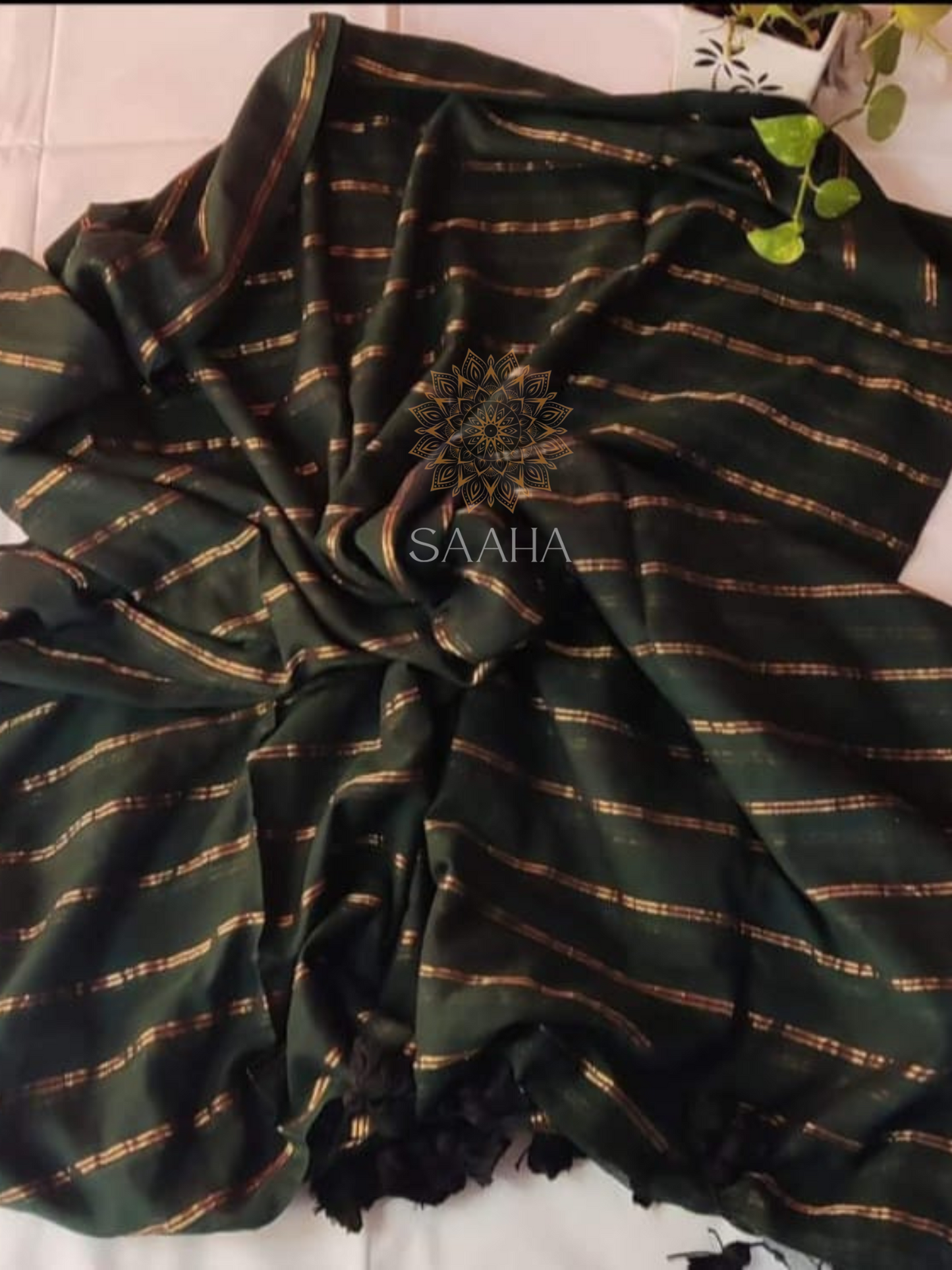 NOOR_Khadi Cotton Saree with Copper Zari Stripes