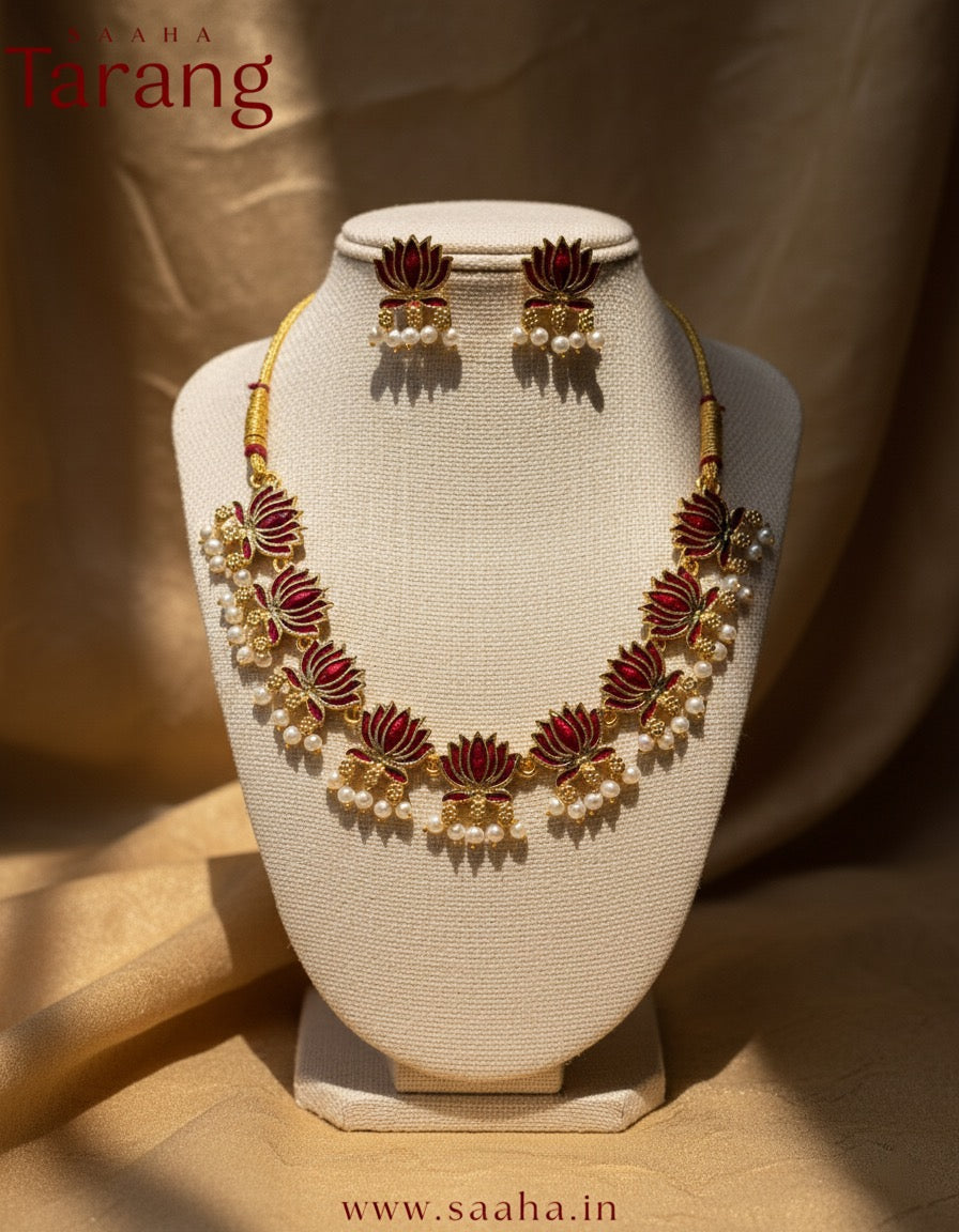 Padmini_Red Lotus Pearl Choker Necklace